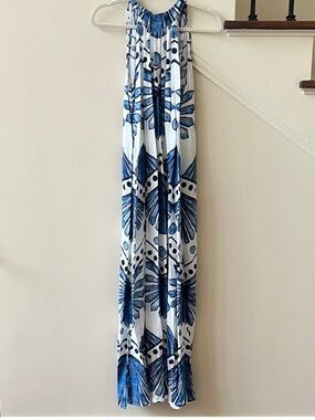 Blue & White Halter Maxi Dress